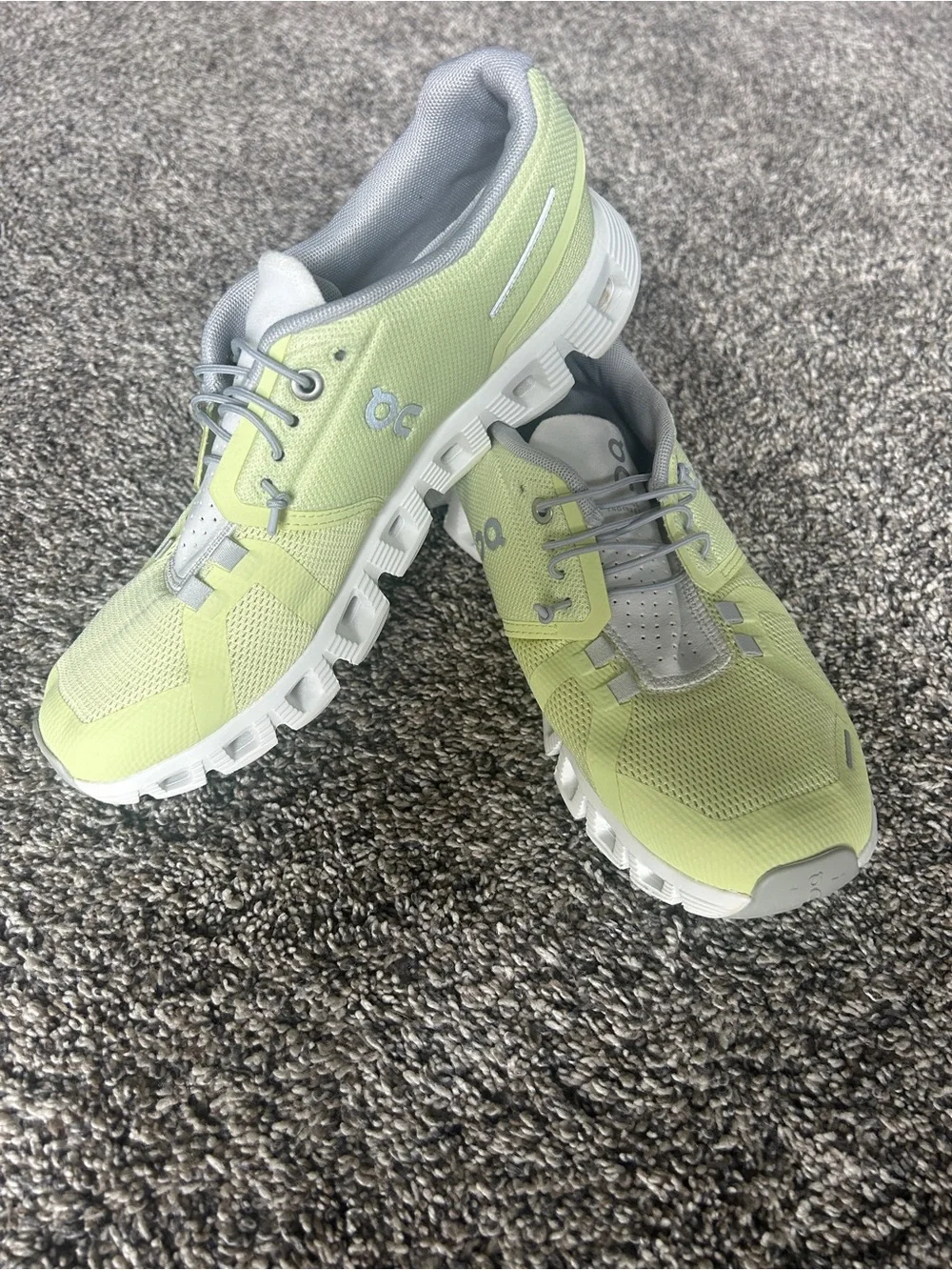 On Running Ladies' neon Yellow and Gray Cloudrunner Sneakers